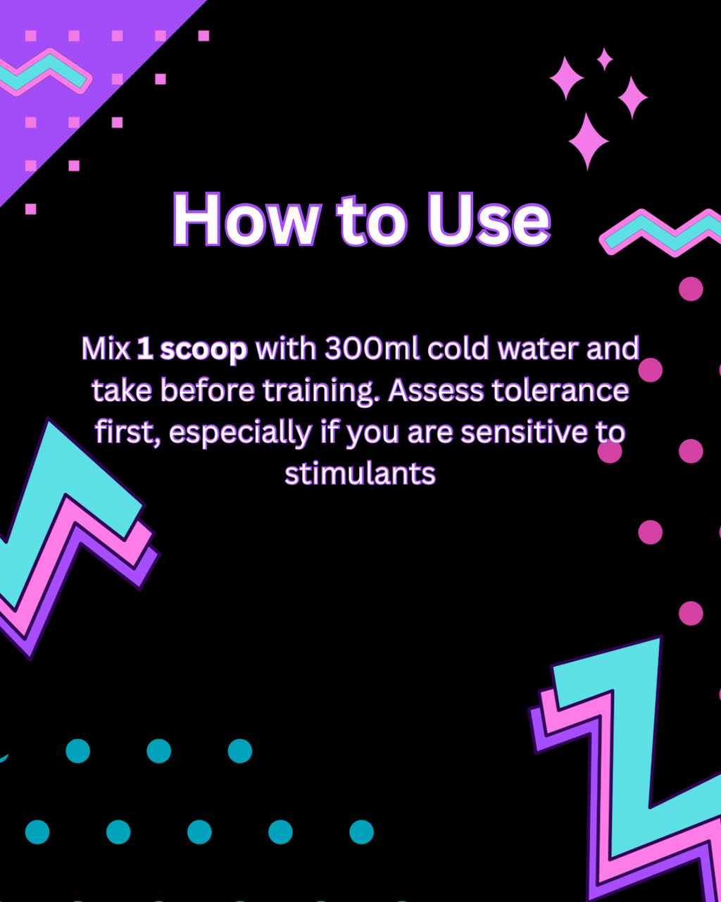 Instructions on how to use a product with colorful geometric patterns on a black background